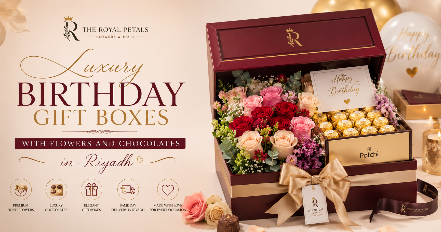 Luxury Birthday Gift Boxes with Flowers and Chocolates in Riyadh