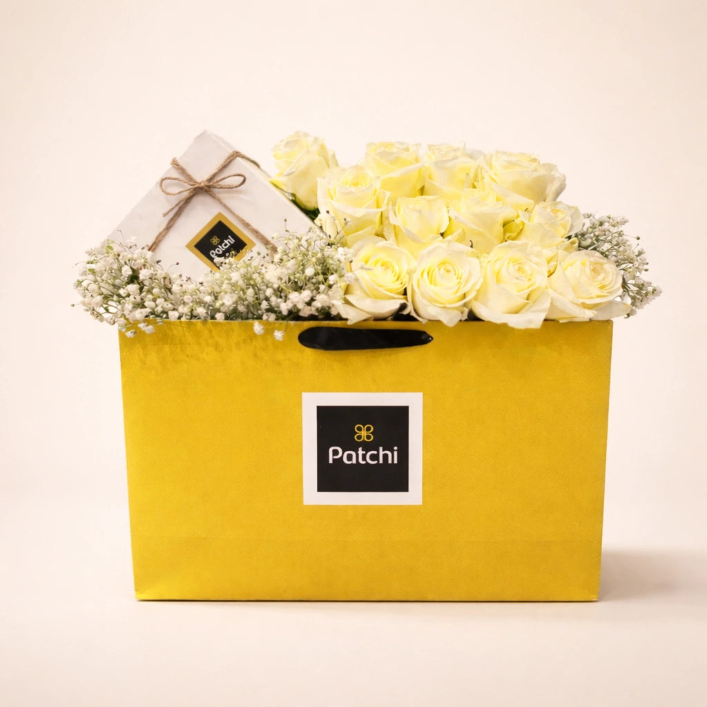 حقيبة هدايا أنيقة من الورود والباتشي