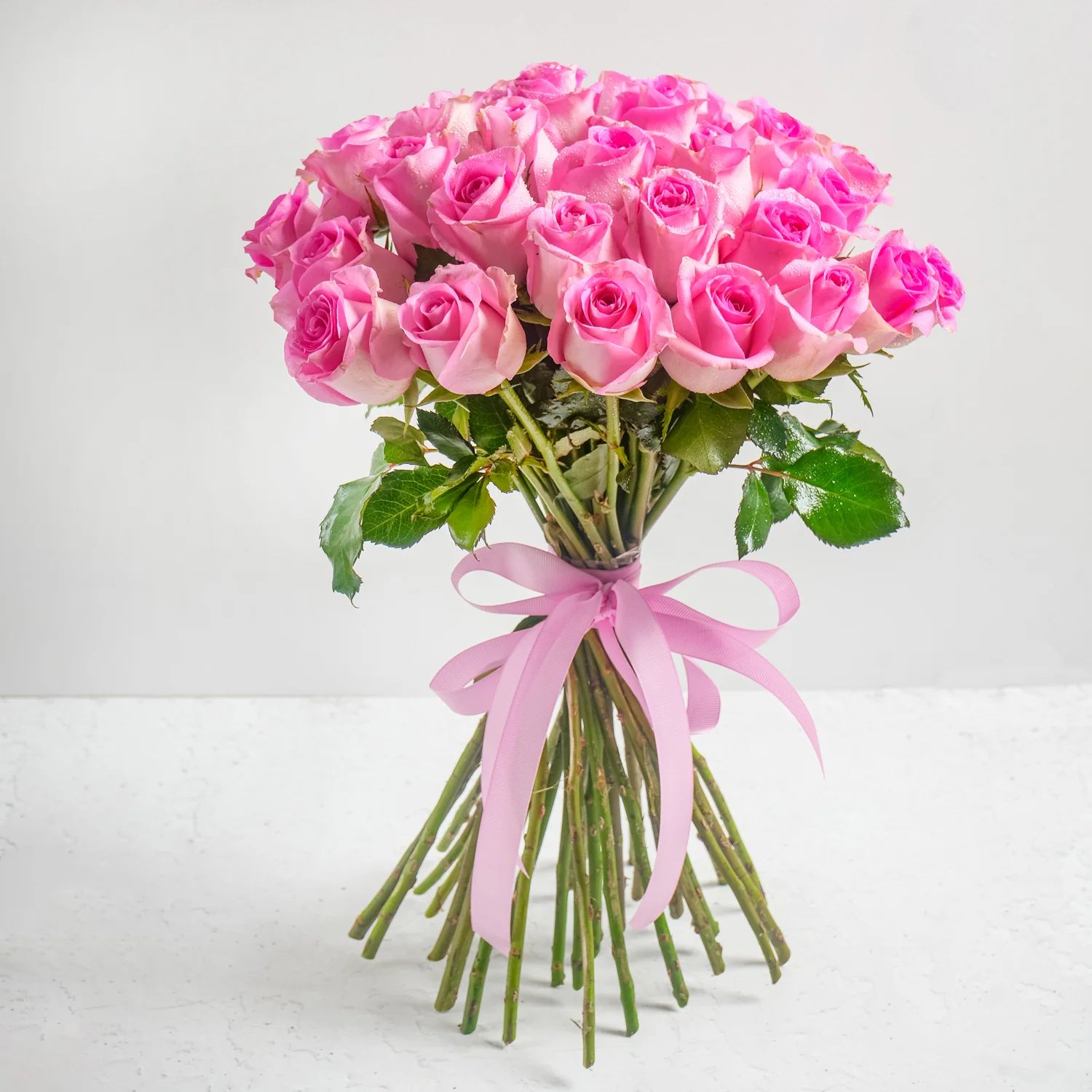 25 Fresh Pink Roses Bouquet with Elegant Ribbon Wrapping