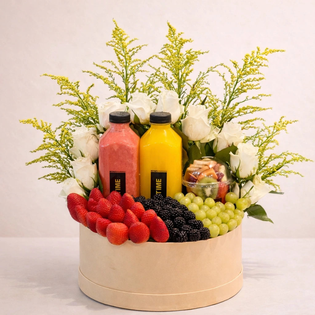 Fresh Fruit & Roses Gift Box