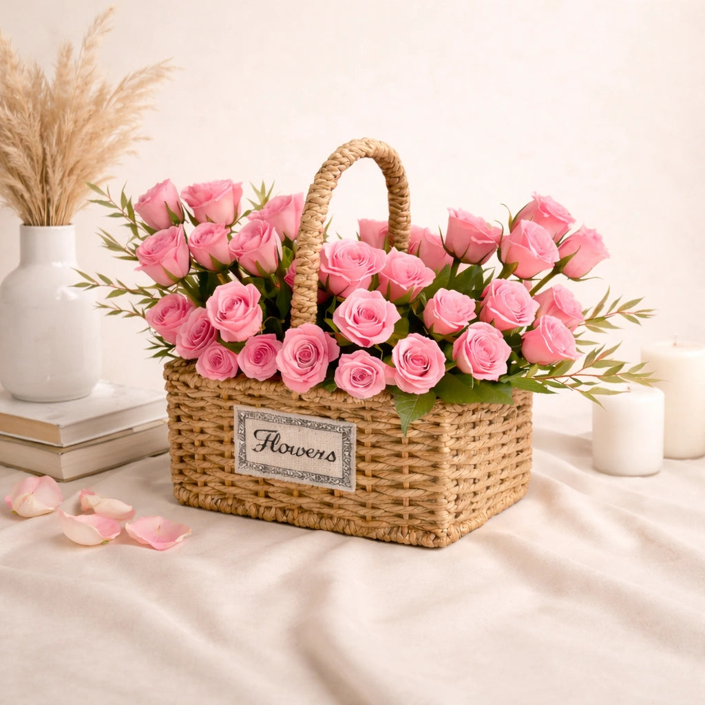 Pink Rose Basket Arrangement