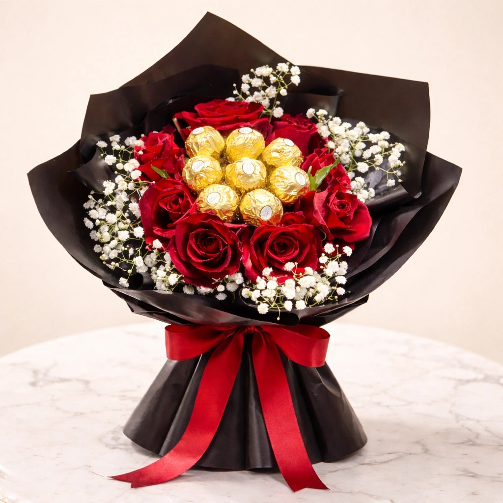 Luxury Red Rose & Chocolate Bouquet