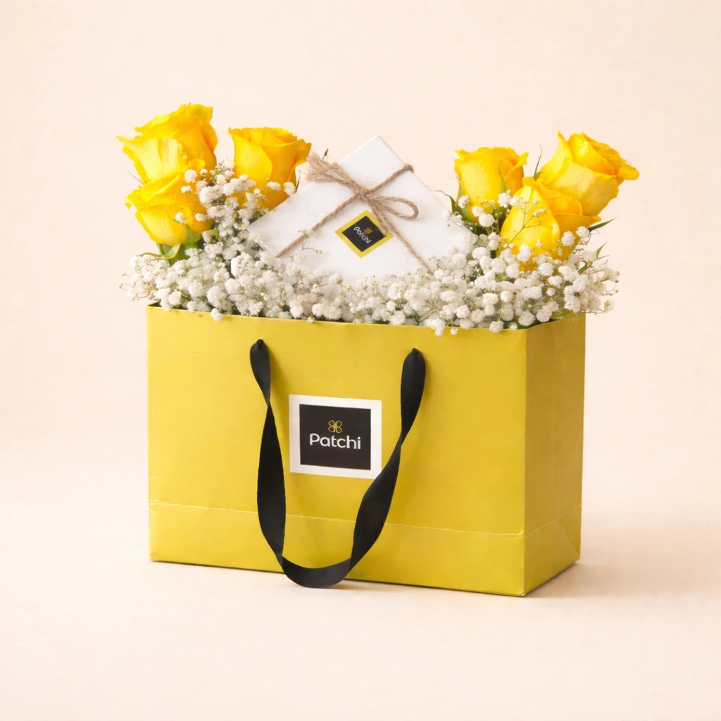 حقيبة هدايا أنيقة من الورود والباتشي