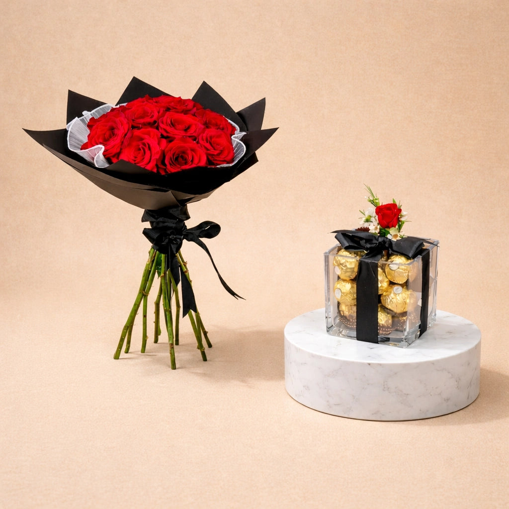 Roses Bouquet & Ferrero Rocher Gift