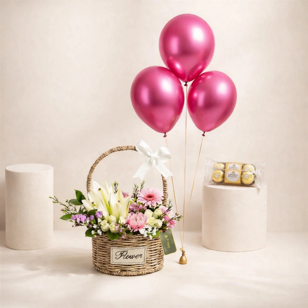 Blush Elegance Flower Basket