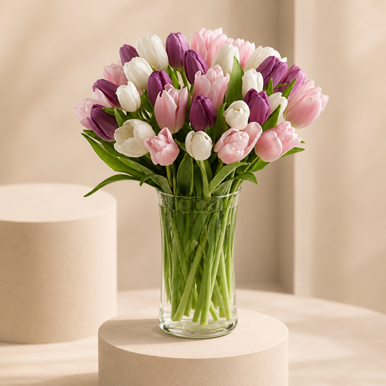 Elegant Trio Tulip Bouquet in Tall Glass Vase
