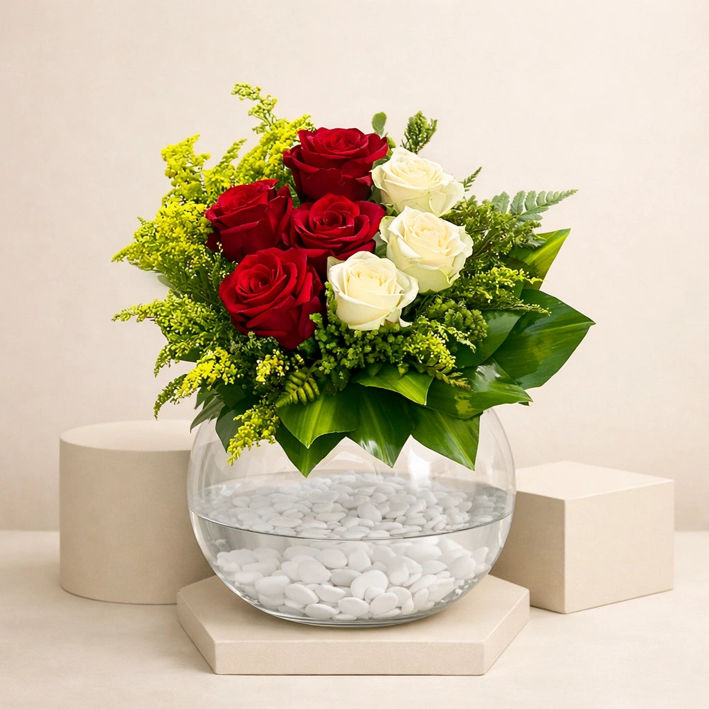 Red & White Rose Harmony Vase Arrangement