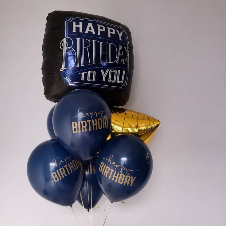 Elegant Happy Birthday Balloon Bouquet| Gold & Navy Birthday Balloon Arrangement