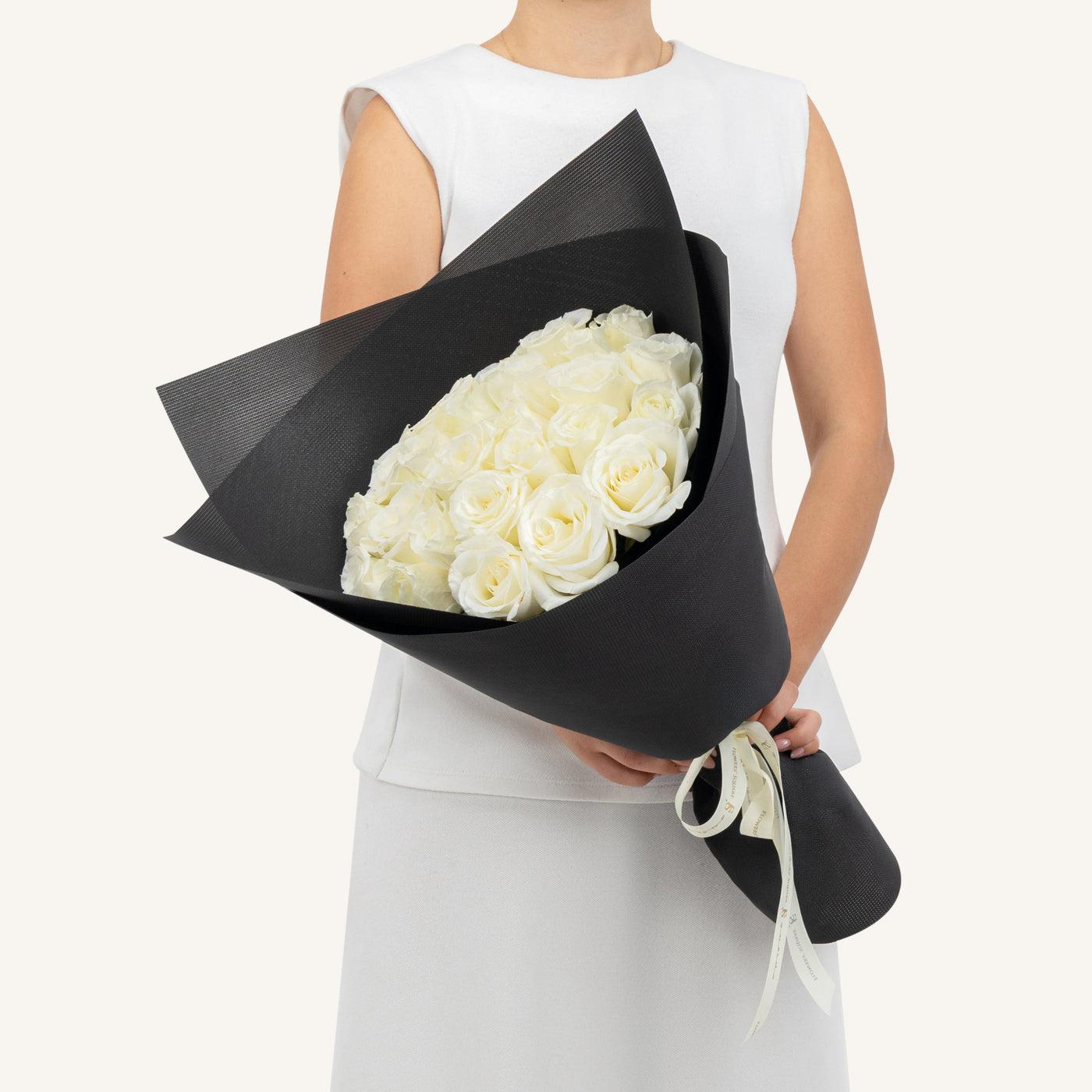 Elegant White Roses & Tulips Graduation Vase Arrangement