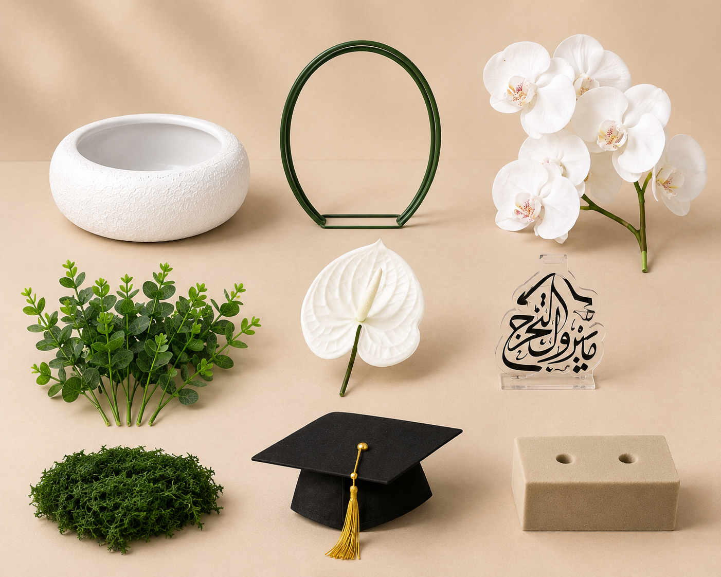 Elegant White Orchid Graduation Arrangement | Luxury Artificial Graduation Gift
