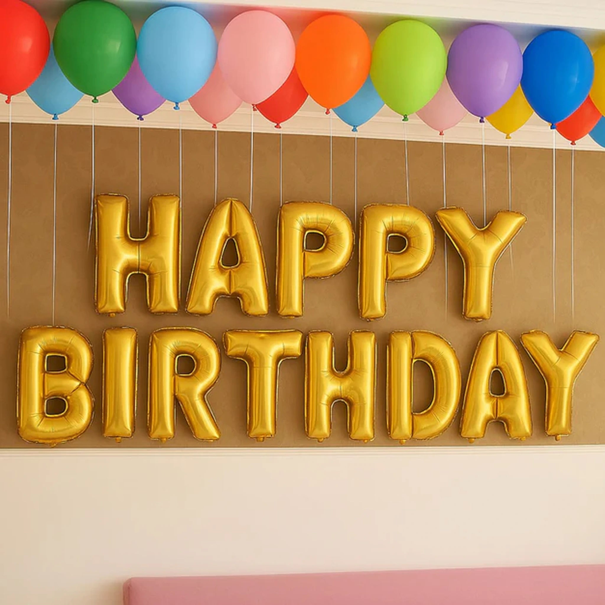 Golden Letter Birthday Balloons with 50 Colorful Balloons