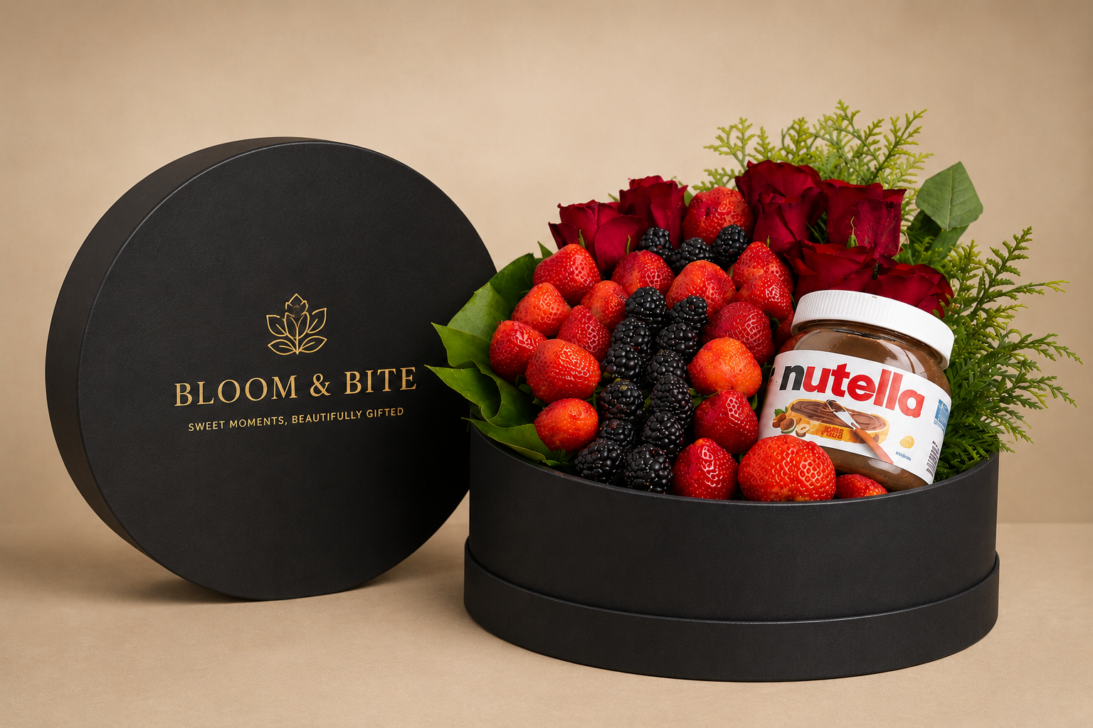 Luxury Berry, Roses & Chocolate Gift Box | Premium Floral Fruit Arrangement