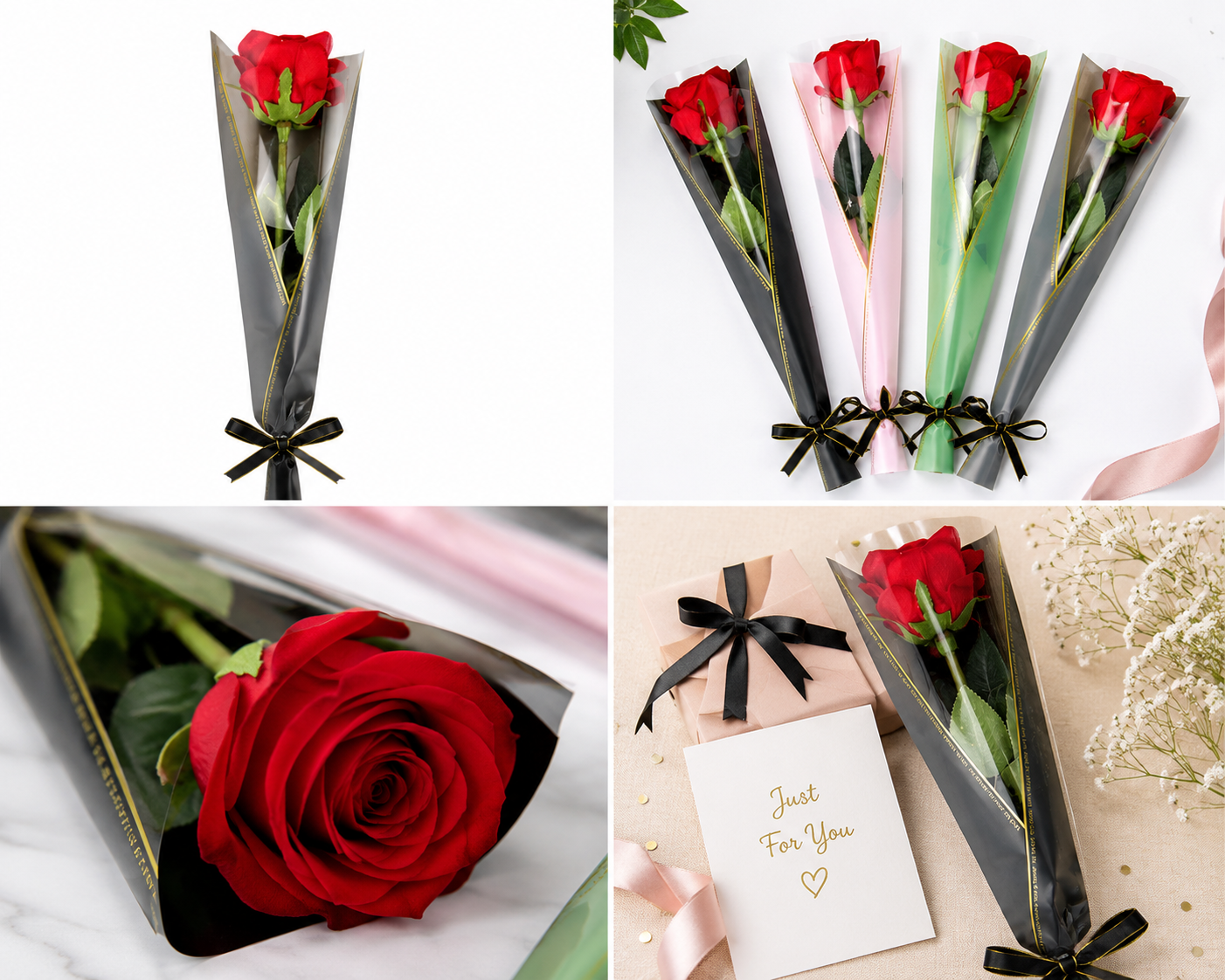 Single Red Rose Gift Collection| Assorted Color Wrap Bouquet