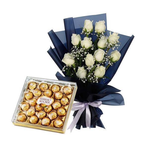 White Roses & Ferrero Rocher Graduation | Vase Arrangement