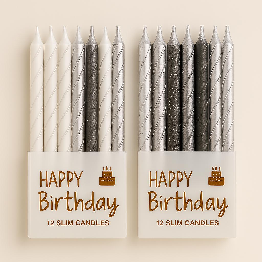 White Spiral Birthday Candles Set | 12 PCS Cake Candles