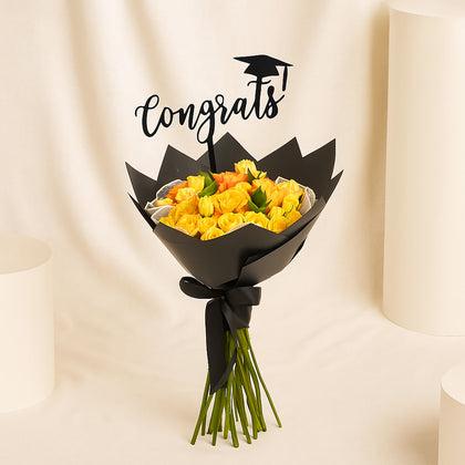 Yellow Roses Graduation Bouquet | Elegant Congrats Flower Arrangement