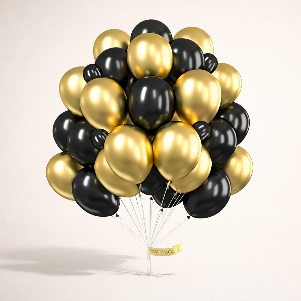 باقة بالونات فاخرة باللونين الأسود والذهبي