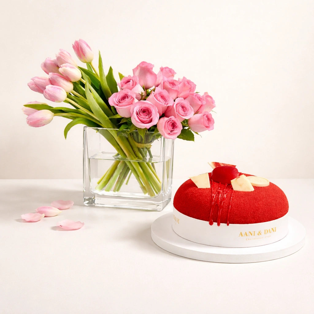 Floral & Red Velvet Cake Gift Set