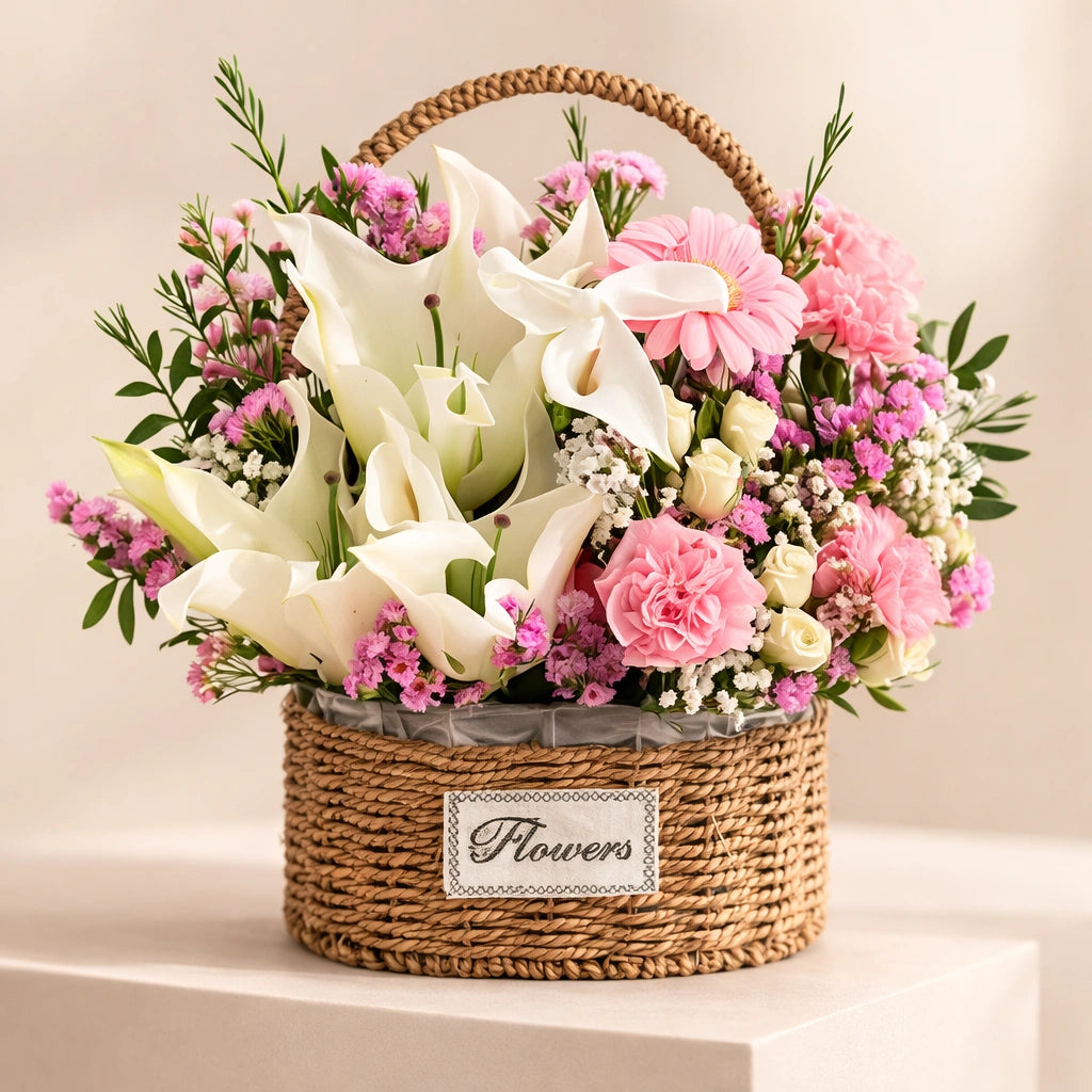 Blush Elegance Flower Basket