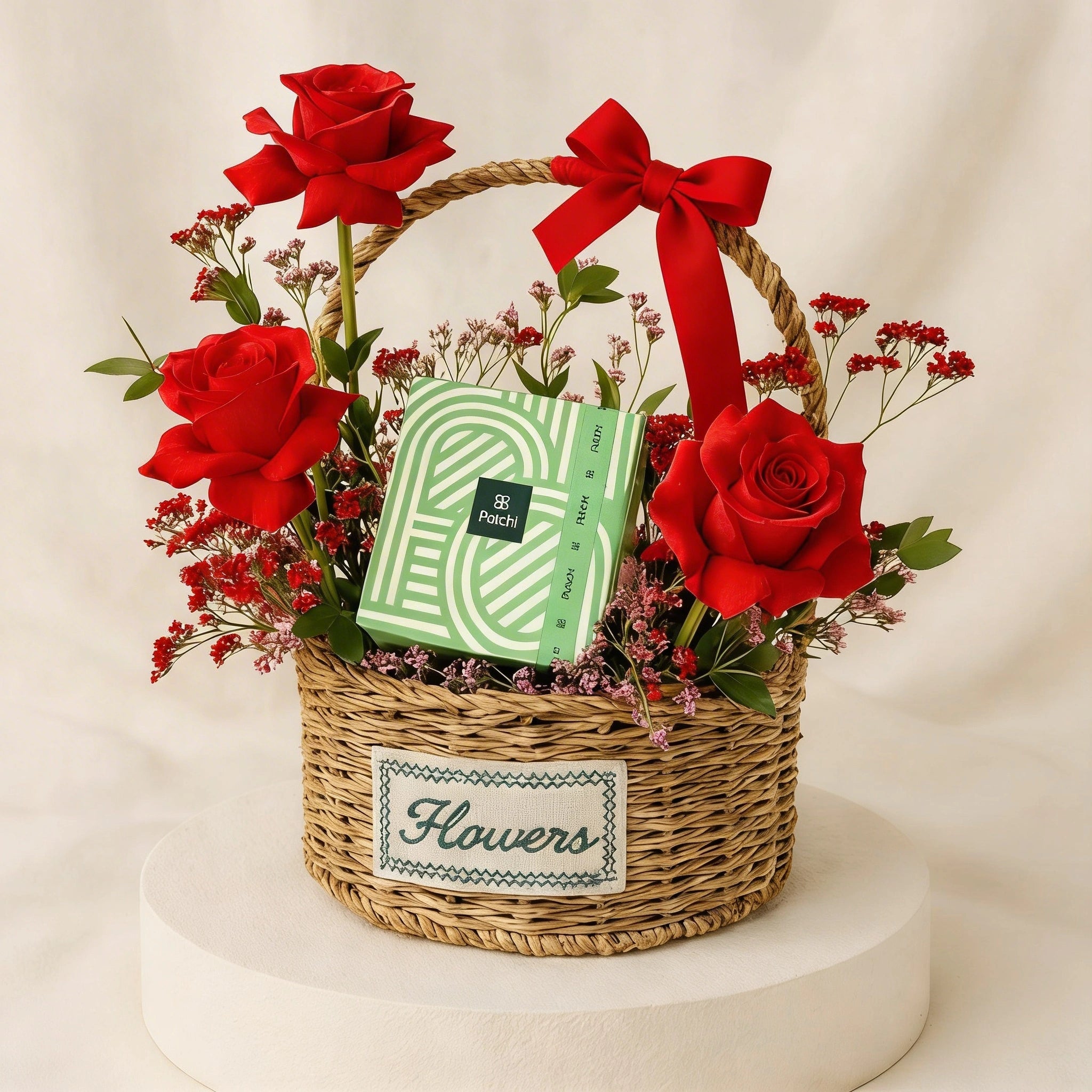 Romantic Red Roses Gift Basket